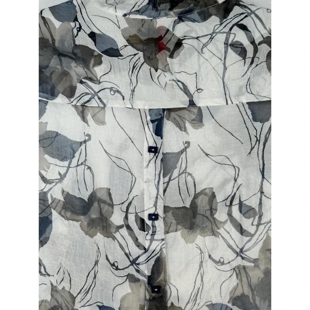 IC by Connie K Womens Burnout Floral Sheer Tunic XL Wire Ruffle Collar Lagenlook
